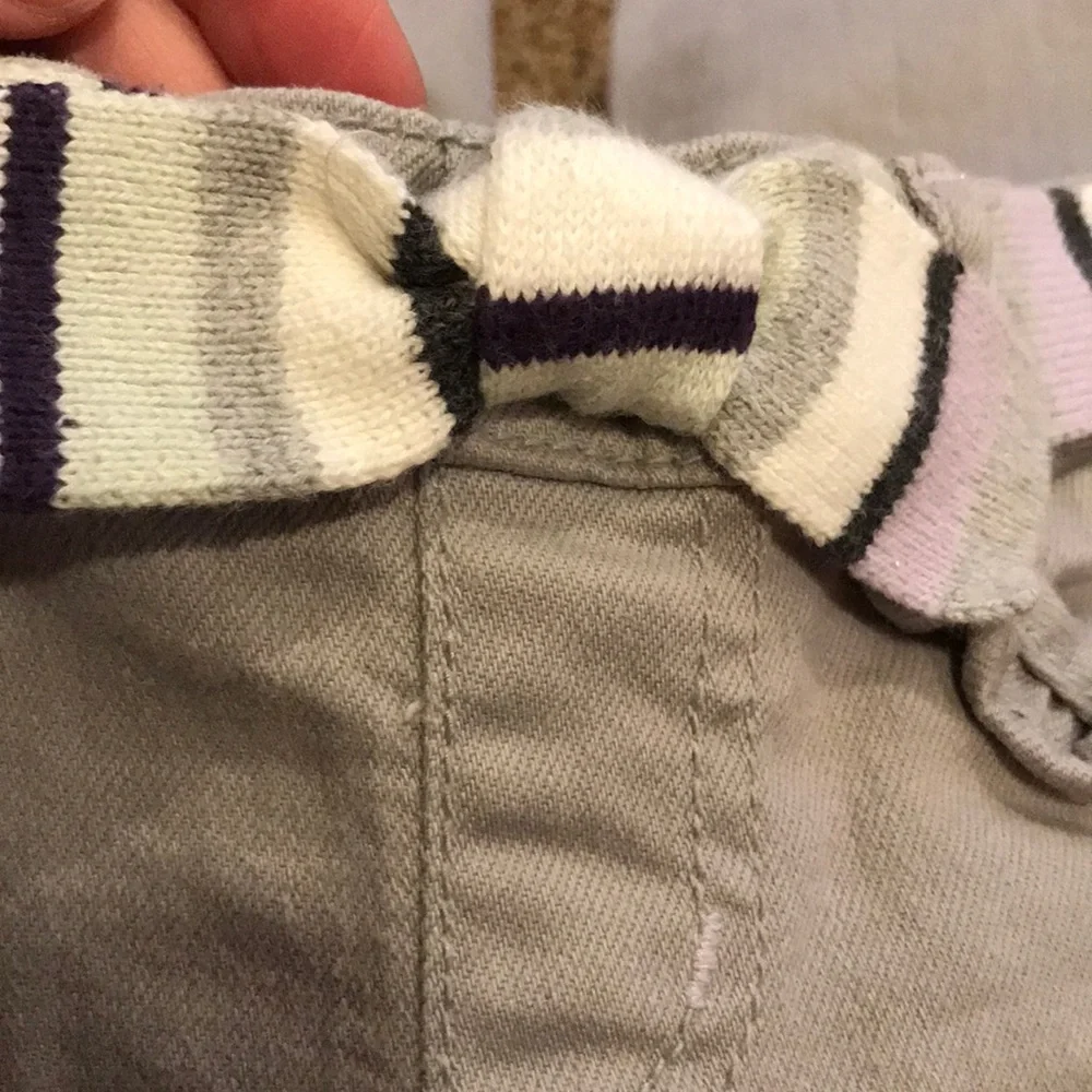 Gymboree 4T Dance Team Gray Cuffed Ruffle Trim Jeans Purple bow waist trim EUC